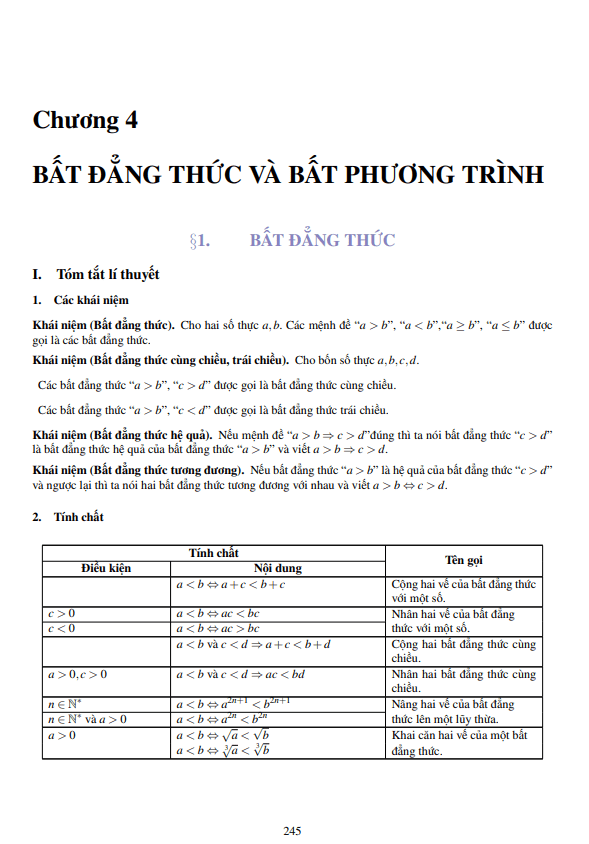 Lý thuyết, các dạng toán và bài tập bất đẳng thức và bất phương trình